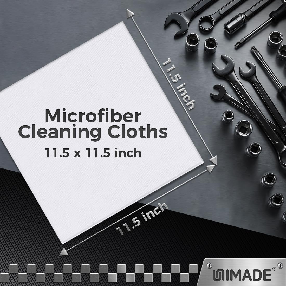 UNIMADE Microfiber Cleaning Cloth, 100 Pack Microfiber Towels for Cars Commercial Grade Work Rags Bulk Detailing Cloth for Automotive Bar Mechanic Restaurant Garage Housekeeping, 11.5"x 11.5", Grey