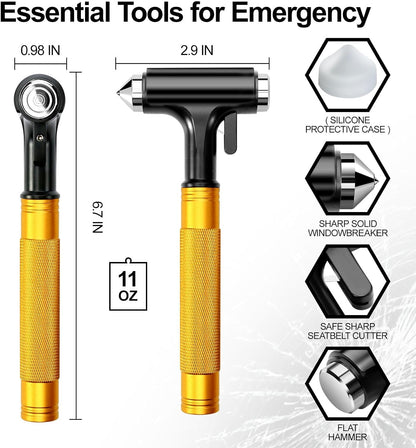 Premium Car Glass Breaker with Seat Belt Cutter - Automotive Safety Hammer - Emergecy Escape Tool, Car Autoaccessory Metal Window Hammer, Vehicle Hard Aluminium Alloy Head Design(Silver)