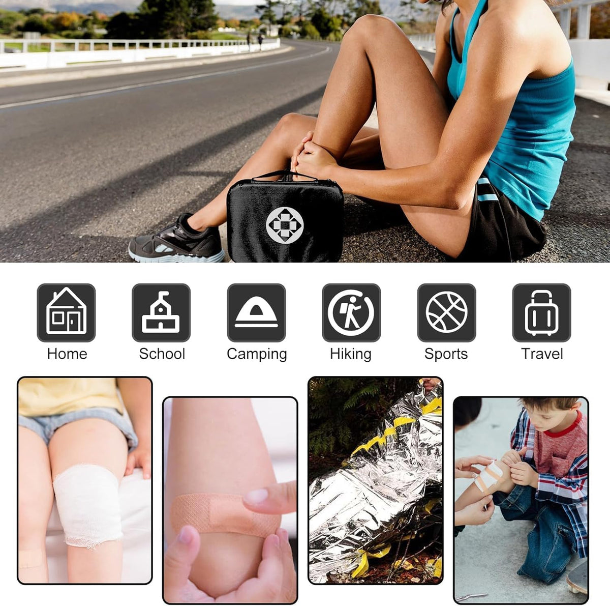 Travel-First Aid-Kit Car-Home 300PCS Survival-Kit Outdoor-Adventure - Small Portable Red Emergency Essential Sets Office Hiking Camping Business Public Must Have First Aid Gear Equipment 1st Aid