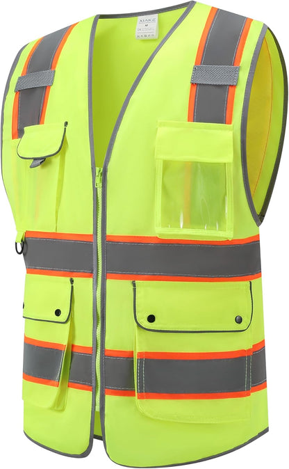 XIAKE Reflective Safety Vest for Men & Women High Visibility Class 2 Vest with Pockets Meets ANSI Standards