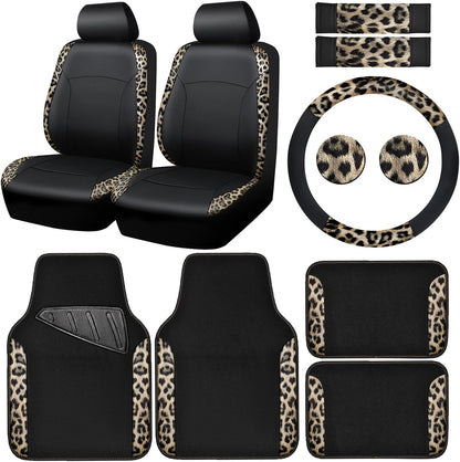 CAR PASS Waterproof Universal Car Floor Mats, Leopard Print Car Mats Fit for SUV,Vans,sedans, Trucks,Set of 4pcs Car Carpet with Driver Heel Pad and Nibs Backing, Leopard Car Accessories Gray Leopard