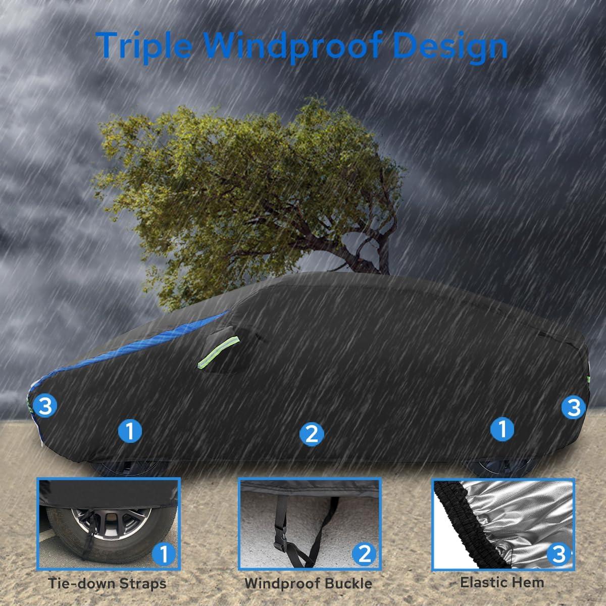 Avecrew Car Cover Waterproof All Weather for Automobiles, Outdoor Heavy Duty Full Exterior Covers for Sedan(194"-208")