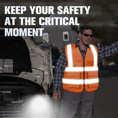 Safety Vests 20 Pack,Hi Vis Construction Vest with 5 Pockets and Zipper,Reflective Vest for Men Women Work One Size