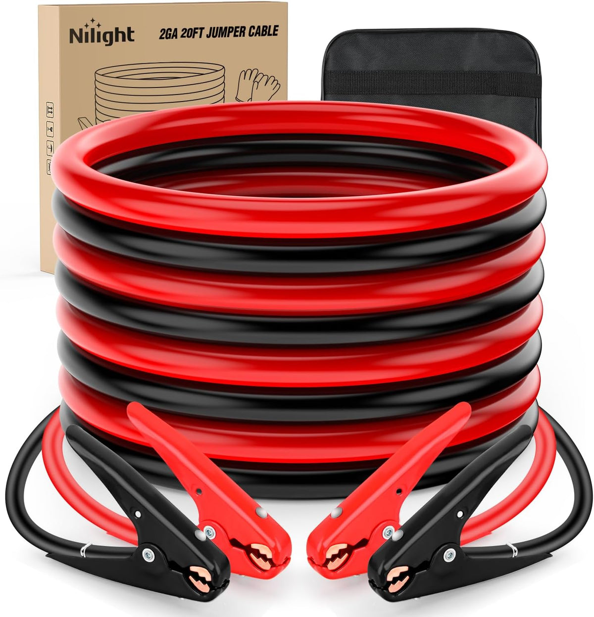 Nilight Jumper Cables for Car Battery 8 Gauge 12 FT Booster Cable Heavy Duty 250 A CCA with Carrying Bag Jump Start Emergency Kit Pickup Vans SUV Sedan Motorcycle