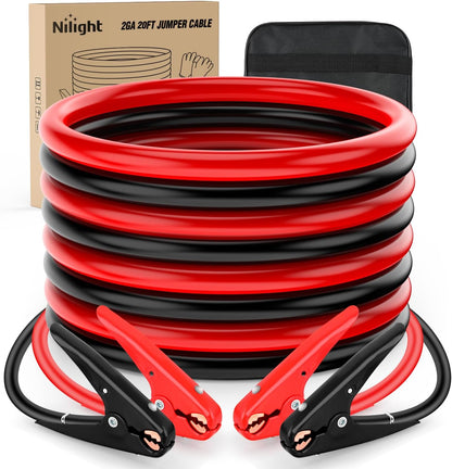 Nilight Jumper Cables for Car Battery 8 Gauge 12 FT Booster Cable Heavy Duty 250 A CCA with Carrying Bag Jump Start Emergency Kit Pickup Vans SUV Sedan Motorcycle