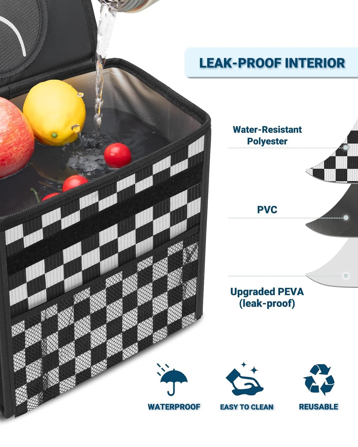 Capolo Car Trash Can with Lid, Leakproof Car Trash Bag Hanging Waterproof Automotive Garbage Can with Storage Pockets Mini Vehicle Trash Bin for Back/Front Seat(Black,2.5 Gallon)