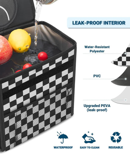 Capolo Car Trash Can with Lid, Leakproof Car Trash Bag Hanging Waterproof Automotive Garbage Can with Storage Pockets Mini Vehicle Trash Bin for Back/Front Seat(Black,2.5 Gallon)