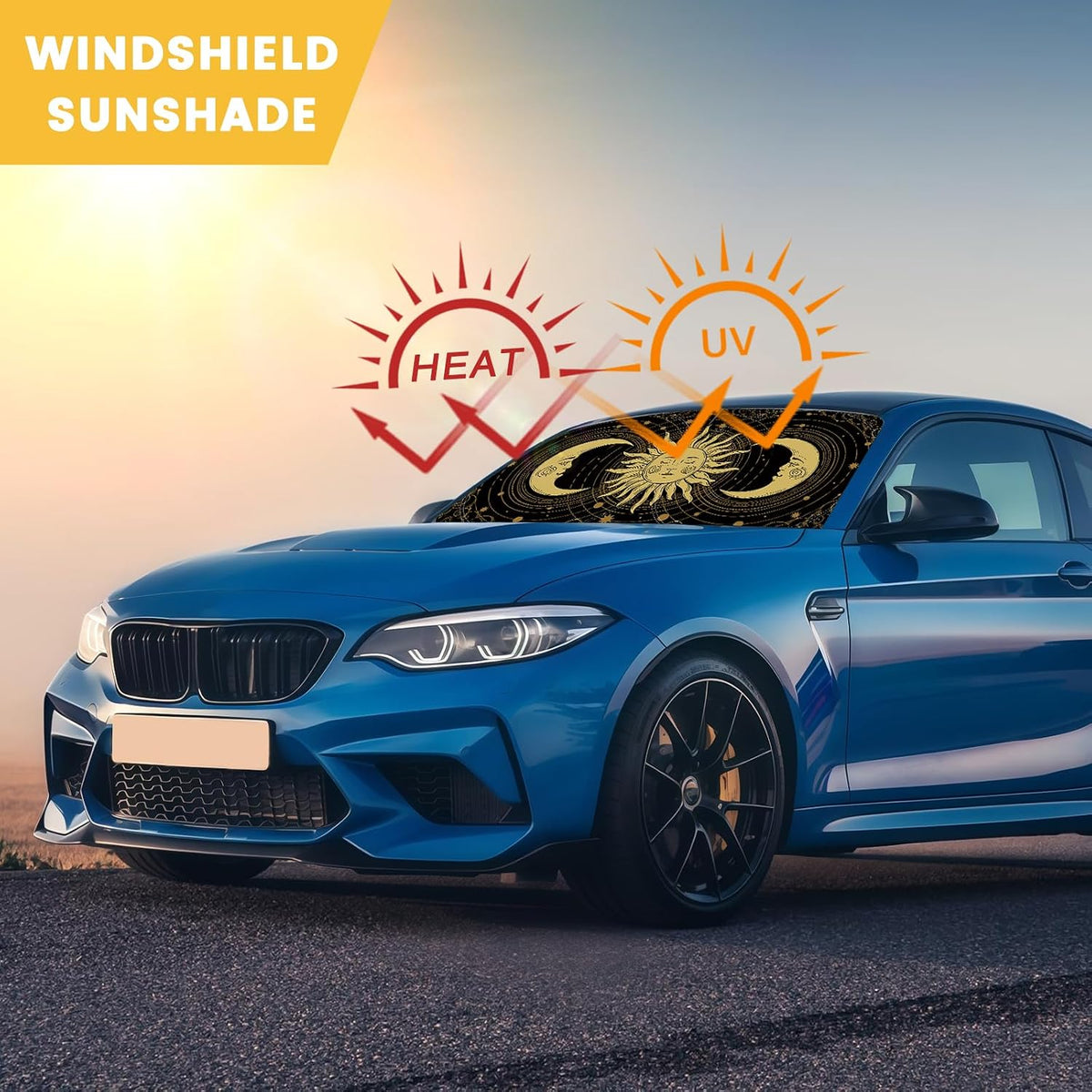 Iridescent Sun Shade for Car Windshield, Foldable Universal Car Windshield Upgrade Sunshade Enhanced UV Rays Reflective Sun Visor Shade Keeps Vehicle Cool