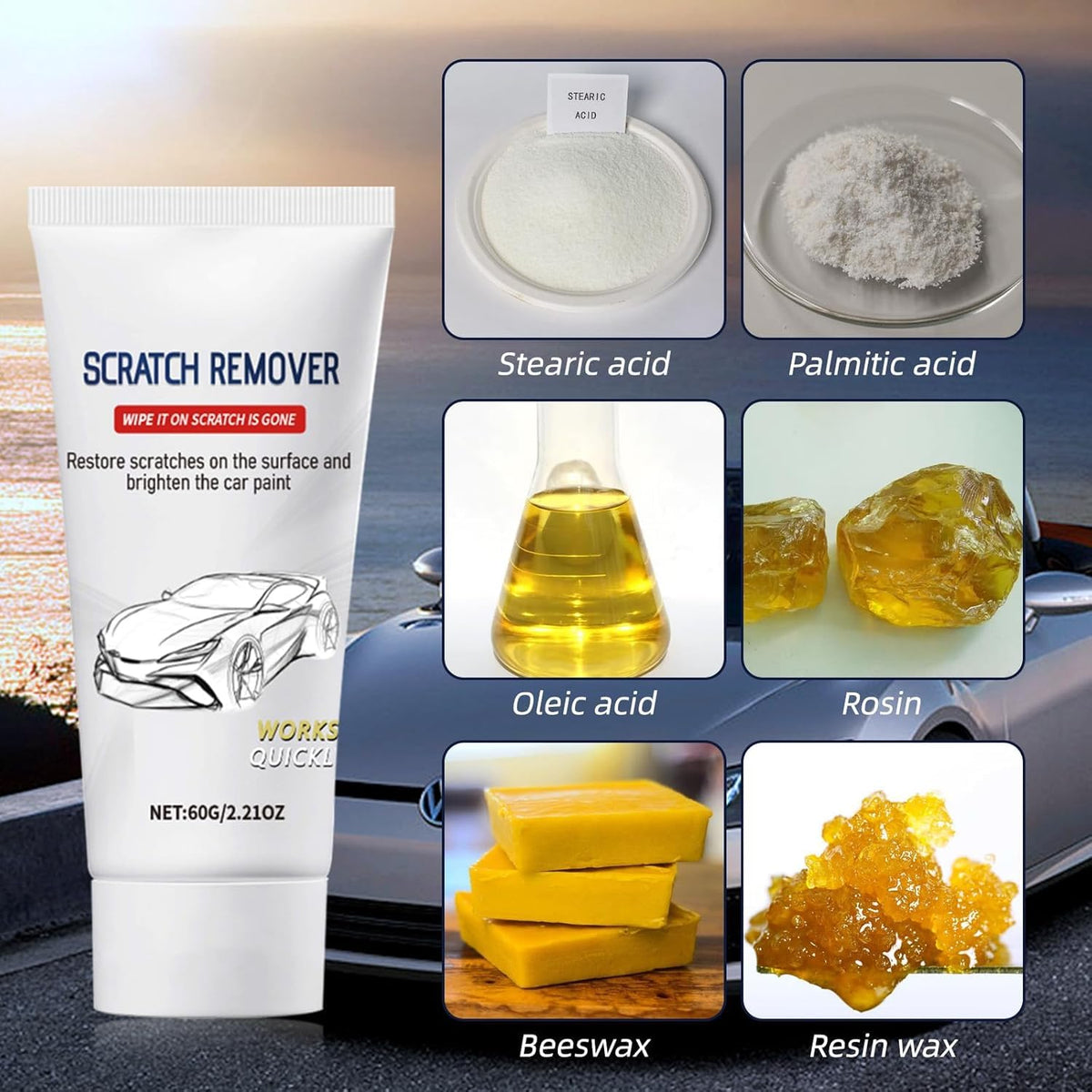 Car Scratch Remover, Scratch Remover for Vehicles, Car Paint Scratch Repair with Nano Sparkle Cloth, Car Scratch Repair 60g