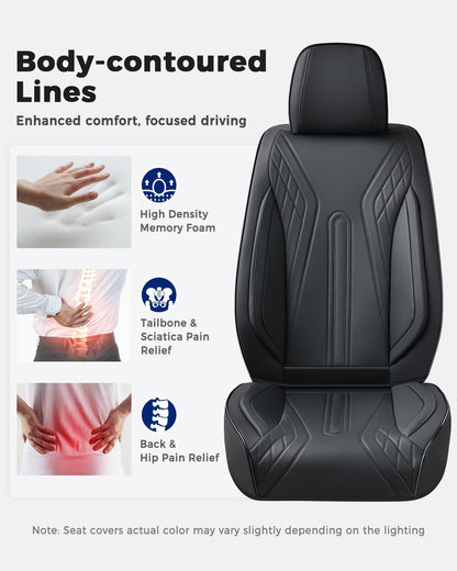 Huidasource Coffee Seat Covers Full Set, Universal Fit for Most Cars Trucks SUV, Full Coverage Leather Seat Cover, Airbag, Cupholder Compatible, Velcro Adjustable, Heaating/Cooling Function Retain