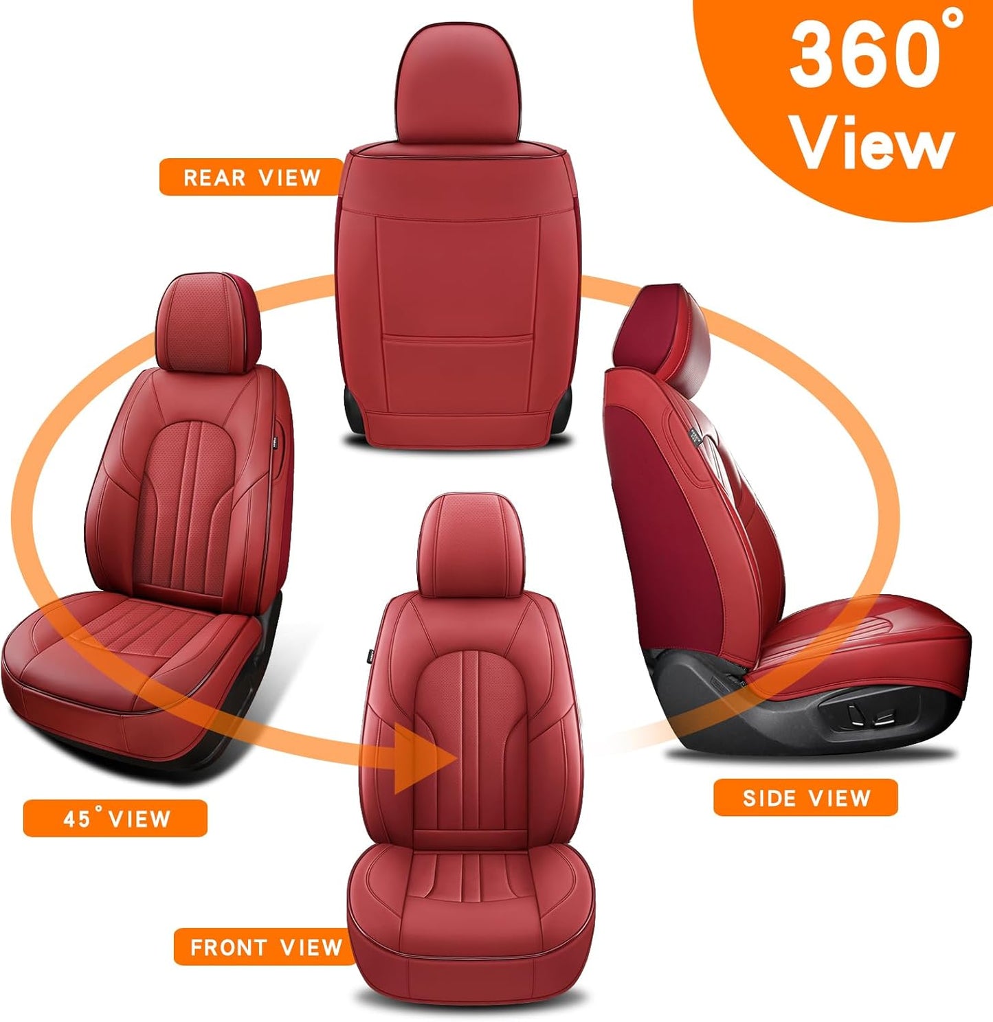 MINGBRON Car Seat Cover Full Set, Leather Car Seat Cover, Waterproof Seat Covers, Car Seat Cushion, Nappa Leather Seat Covers Car Seat Protector Universal Fit Most Cars Black