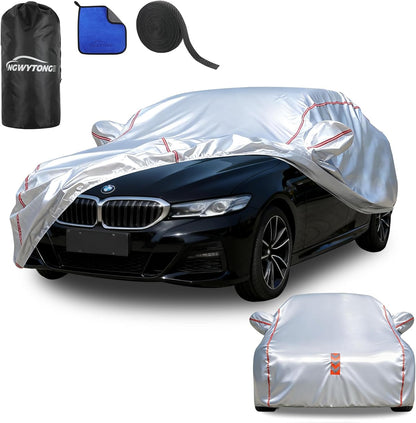 Car Cover for Sedan, Waterproof All Weather Heavy Duty, 360° Underbody Wrap Windproof Design, Quick Install Outdoor Vehicle Cover, Fits 186-193 in