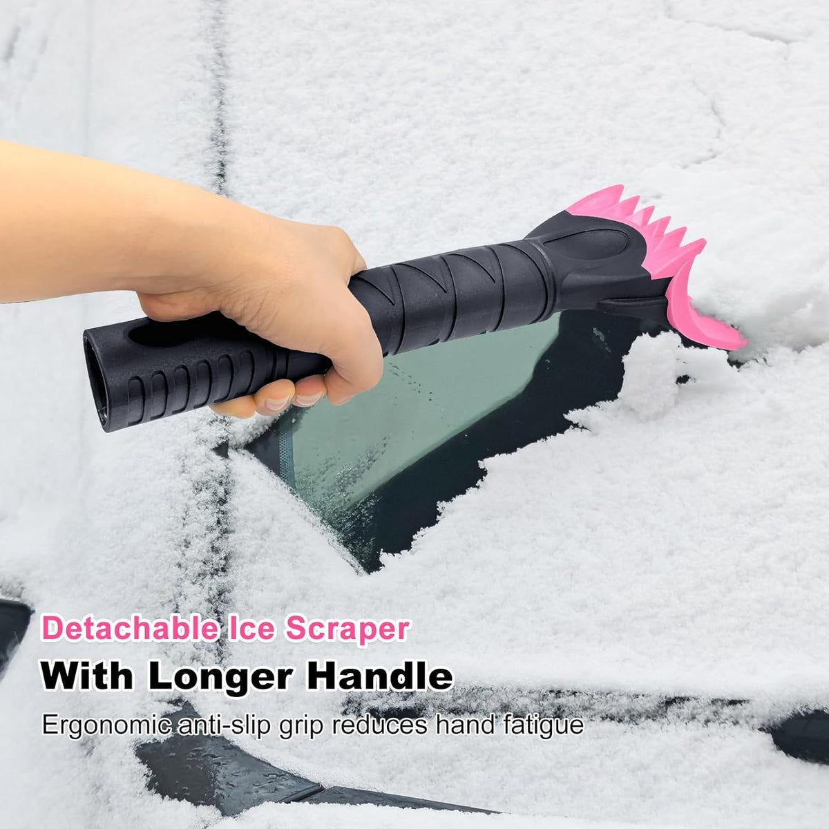 HEEYA 48 Inch Long Snow Brush for SUV, Extendable Ice Scraper and Brush with Foam Grip, 360° Pivoting Snow Car Brush for Truck Auto RV Vehicle Windshield Window - Pink