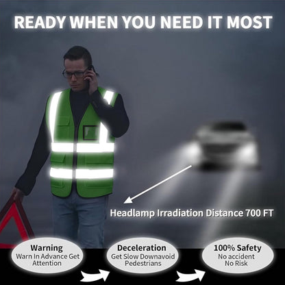 Reflective Mesh Safety Vest, Breathable Hi Vis Vest Construction Work with 5 Pockets and Zipper for Men Women