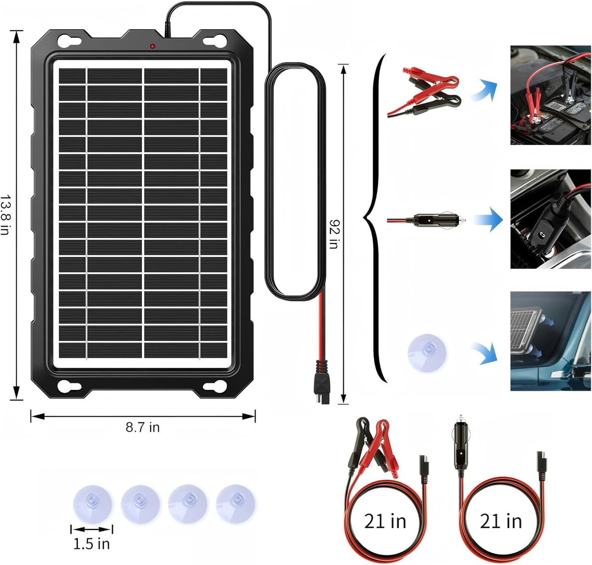 POWOXI Upgraded 7.5W-Solar-Battery-Trickle-Charger-Maintainer-12V Portable Waterproof Solar Panel Trickle Charging Kit for Car, Automotive, Motorcycle, Boat, Marine, RV,Trailer, Snowmobile, etc.