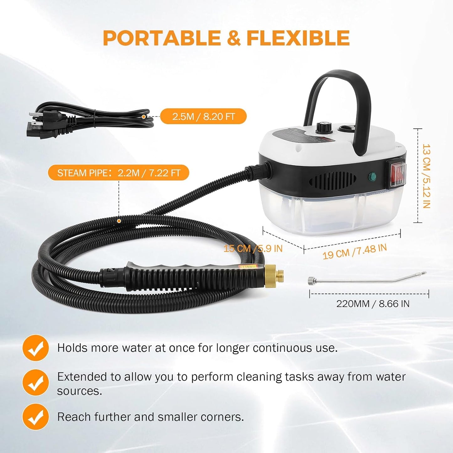 BEAMNOVA 2500W Car Steamer for Auto Detailing, High Pressure Handheld Steam Cleaner with Water Container, Portable Electric Steam Cleaning Machine