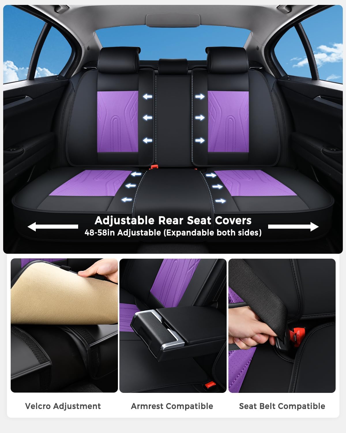 Huidasource Coffee Seat Covers Full Set, Universal Fit for Most Cars Trucks SUV, Full Coverage Leather Seat Cover, Airbag, Cupholder Compatible, Velcro Adjustable, Heaating/Cooling Function Retain