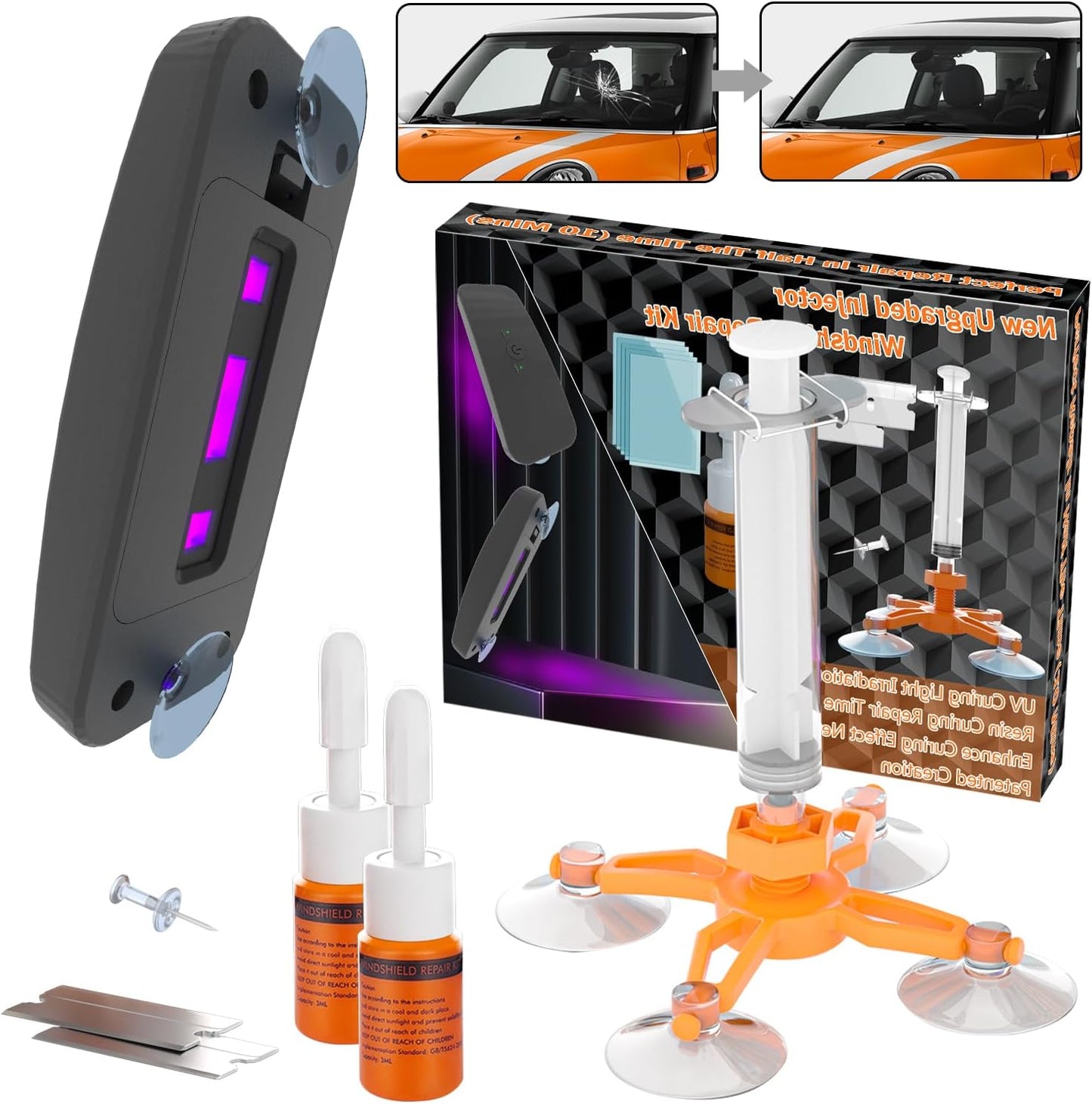 Brennenstuhl Windshield Repair Kit for Chips and Cracks, Rock Chip Repair Kit Windshield, for All Car Windshield Crac 543greger