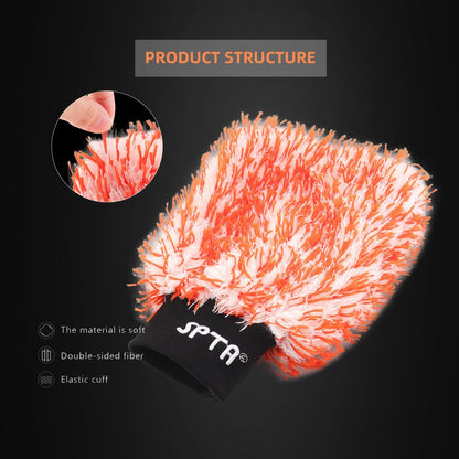 SPTA Microfiber Car Wash Mitt, 3Pcs Car Sponge Glove Wrapped in Soft, Plush Fiber Cloth Material, Safe Washing with Any Car Soap, Bucket, Foam Gun, Foam Cannon, Other Cleaning Supplies