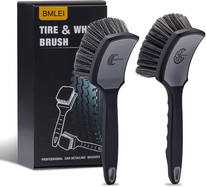 BMLEI Wheel & Tire Brush Set, 2 Pack Car Wheel Brush & Tire Cleaner Brushes, Soft Bristle Rim Brush and Stiff Tire Scrub Brush, Scratch-Free Wheel Cleaning Kit for Car Detailing, Trucks, SUVs