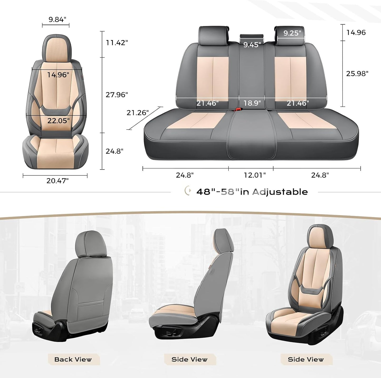 Coverado Seat Covers Full Set, Black Seat Covers for Cars 5 Seats, Car Seat Protector, Waterproof Nappa Leather Car Seat Cushion, Front and Rear Car Seat Cover Fit for Most Sedans SUV Pick-up Truck - Colors B