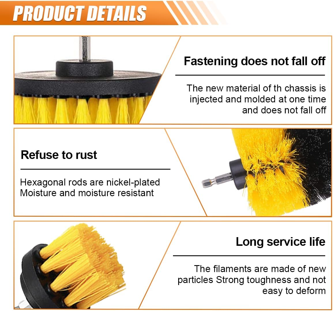 3PCS Car Detailing Drill Brush Set, Car Interior Power Scrubber Brush, Wheel Cleaner Drill Brush, Car Wash Cleaning Kit for Floor, Grout, Car Mats, Tub, Tile, Bathroom, Carpet (Yellow)