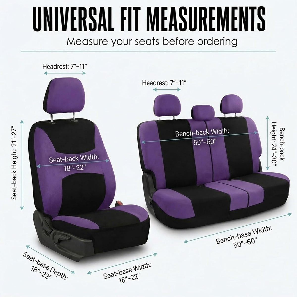 FH Group Full Set Cloth Car Seat Covers, Universal Fit Front and Split Bench Rear, Airbag Compatible, Washable for SUV, Sedan, Van - Black