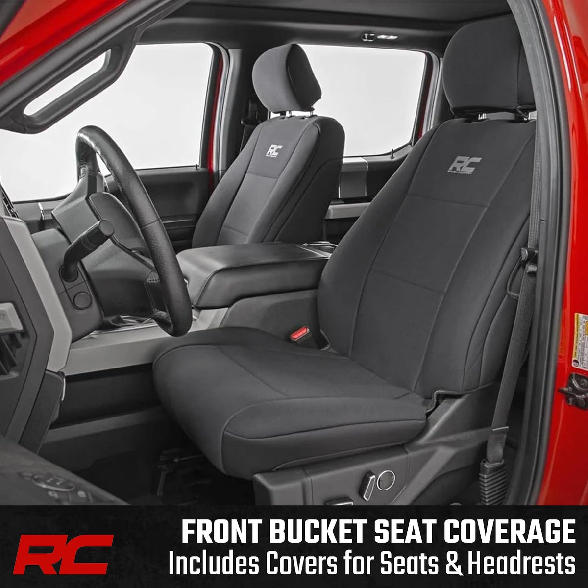 Rough Country Neoprene Front & Rear Seat Covers for Ford F-150, Lightning, F-250 & F-350 (2015-2026) Crew Cab w/Front Bench Seat & Rear 60/40 Split