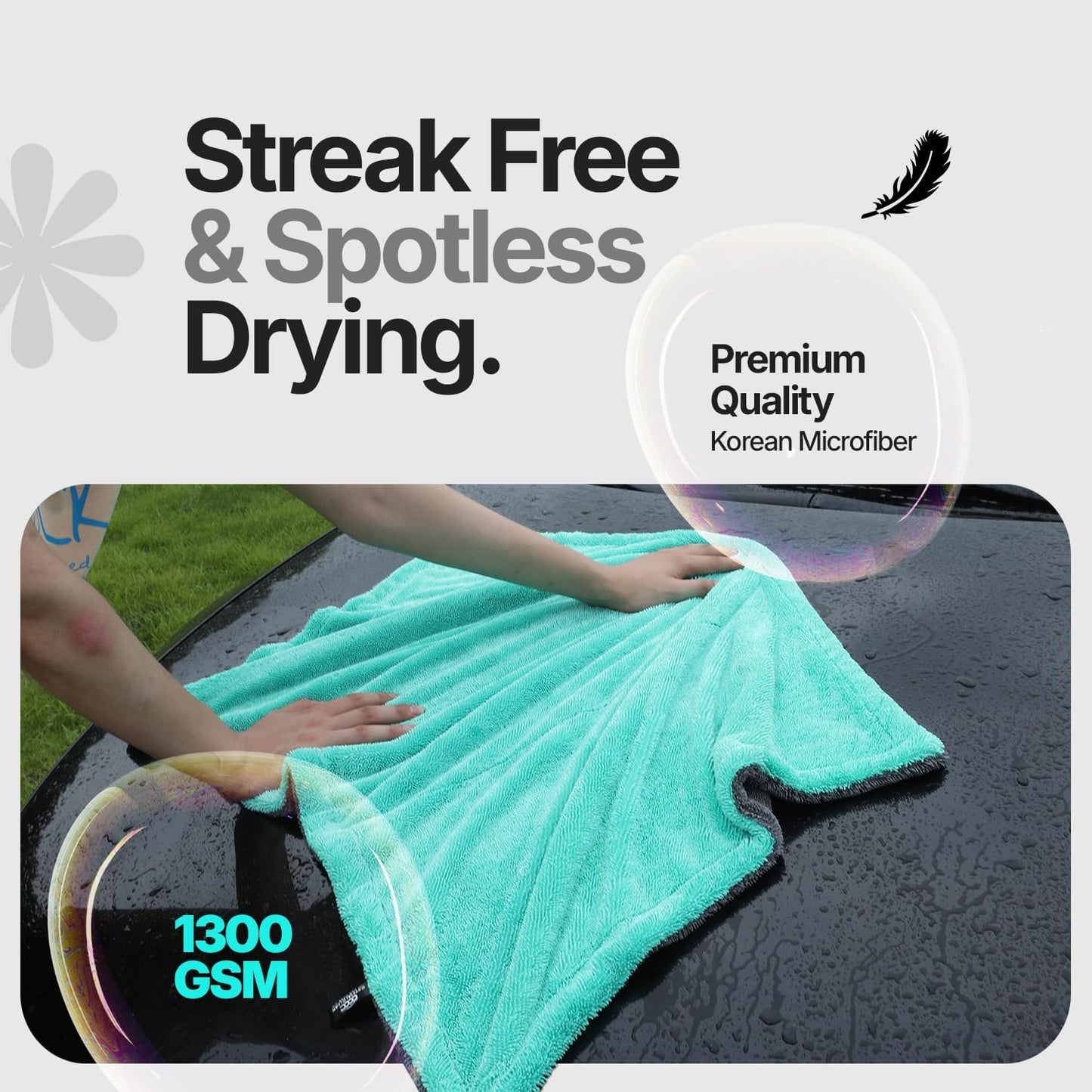 Crystal Clean 1300GSM Car Drying Towel - XL (24x36) Microfiber Towels for Cars with Double Twisted Loop, Professional Detailing Towel for Car Detailers - Quick Dry, Paint Safe & Swirl-Free