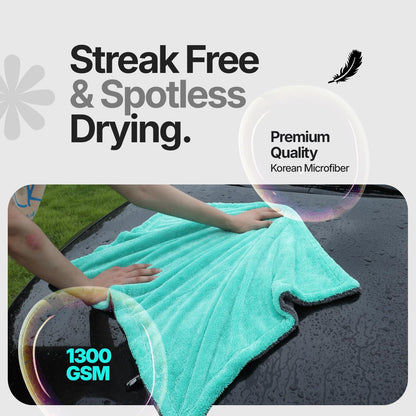 Crystal Clean 1300GSM Car Drying Towel - XL (24x36) Microfiber Towels for Cars with Double Twisted Loop, Professional Detailing Towel for Car Detailers - Quick Dry, Paint Safe & Swirl-Free