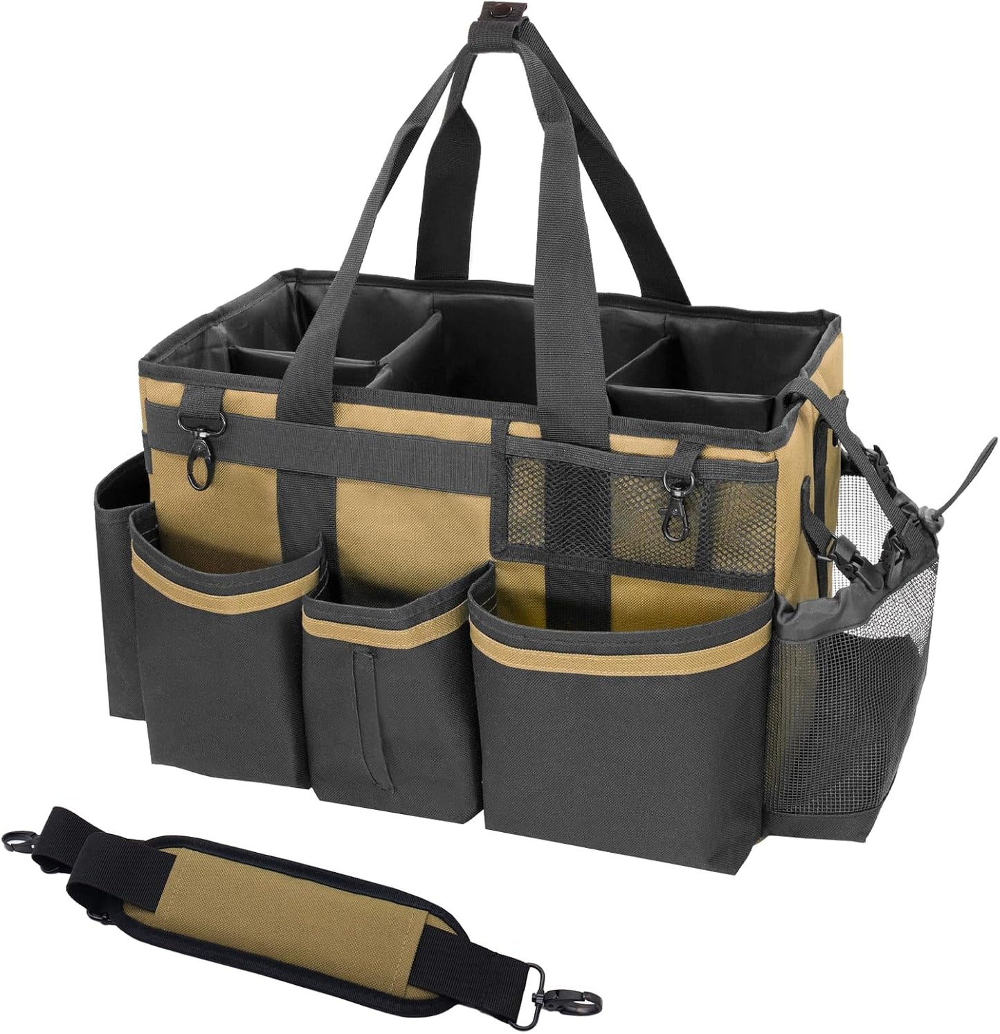 SCAVATA Wearable Cleaning Caddy Organizer with Handle & Shoulder Straps for Housekeepers, Under Sink & Car Cleaning Tool Organizer Bag with 4 Foldable Dividers (Green)