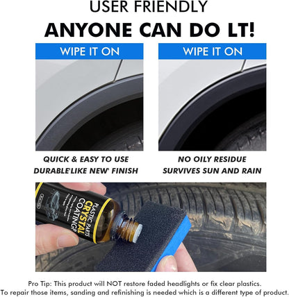 Plastic Restorer for Cars, Ceramic Coating Black Trim Restoration, Plastic Trim Restorer for Automotive Exterior and Interior, Resists Water, UV Rays, Dirt