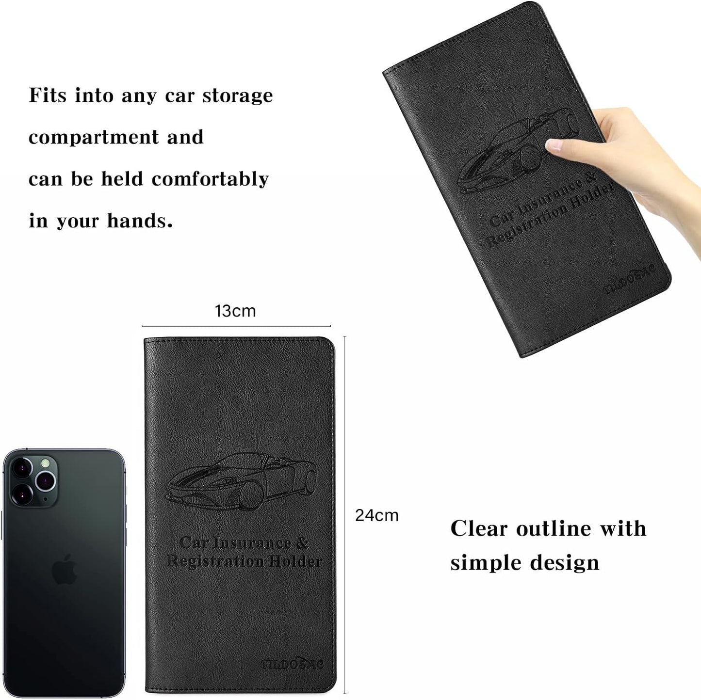 TILDOSAC 2Pack Leather Car Registration and Insurance Card Holder, Car Document Holder for Cards License with Magnetic Shut (Black)