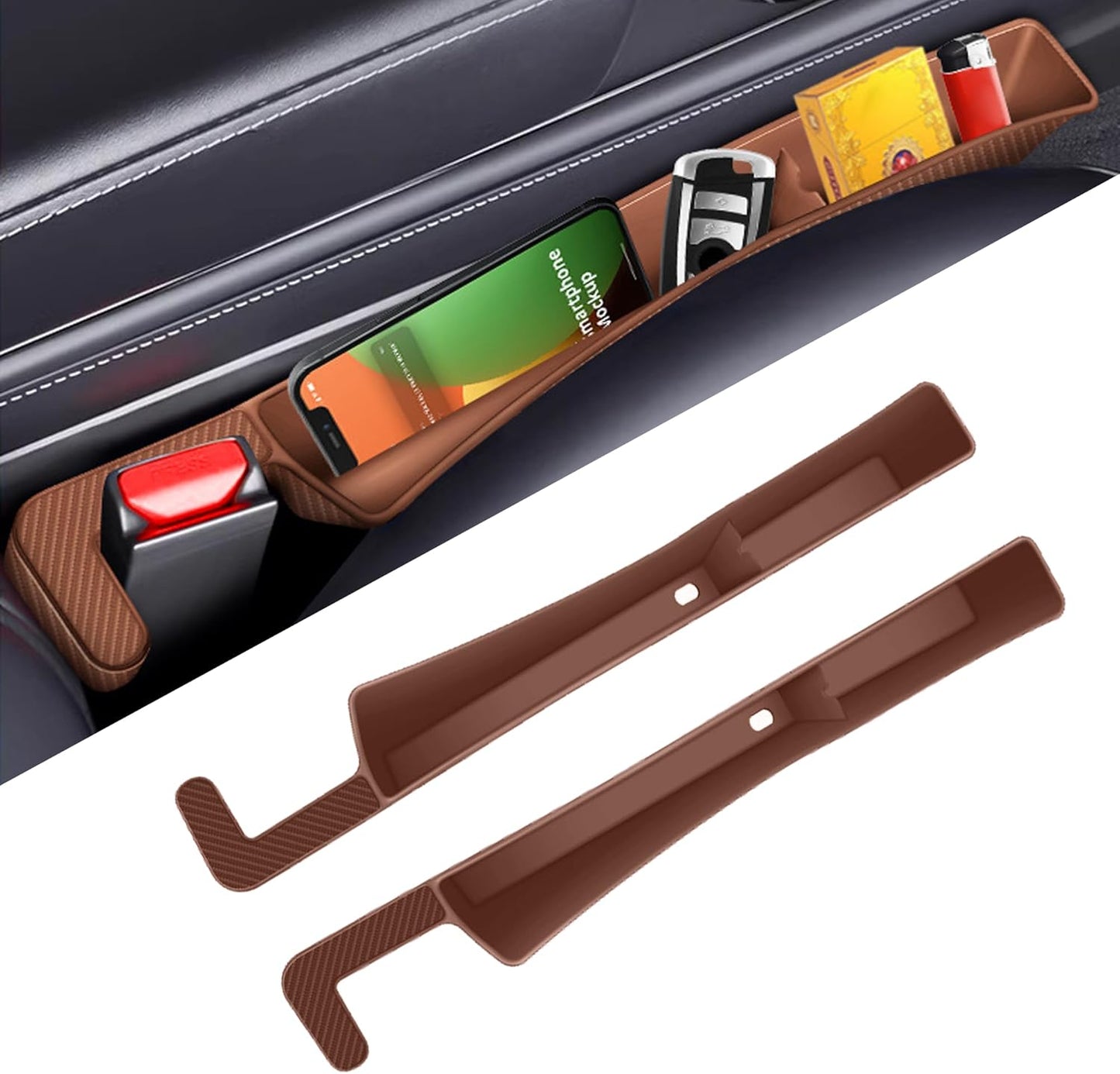 2PCS Car Seat Gap Filler, Anti-Drop Vehicle Console Crevice Blocker with 2 Storage Areas, Seat Side Seam Organizer Plug from Droping, Universal Automotive Interior Accessories(Black)