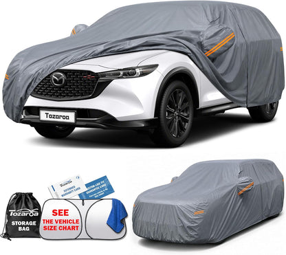 SUV Cover Waterproof All-Weather,Outdoor Full Exterior Automobiles SUV(Length 182-190 inch) with Windshield Sun Shade Universal Fit Toyota RAV4,CRV,Model Y,Q5,Size S2 (See SizeChart)