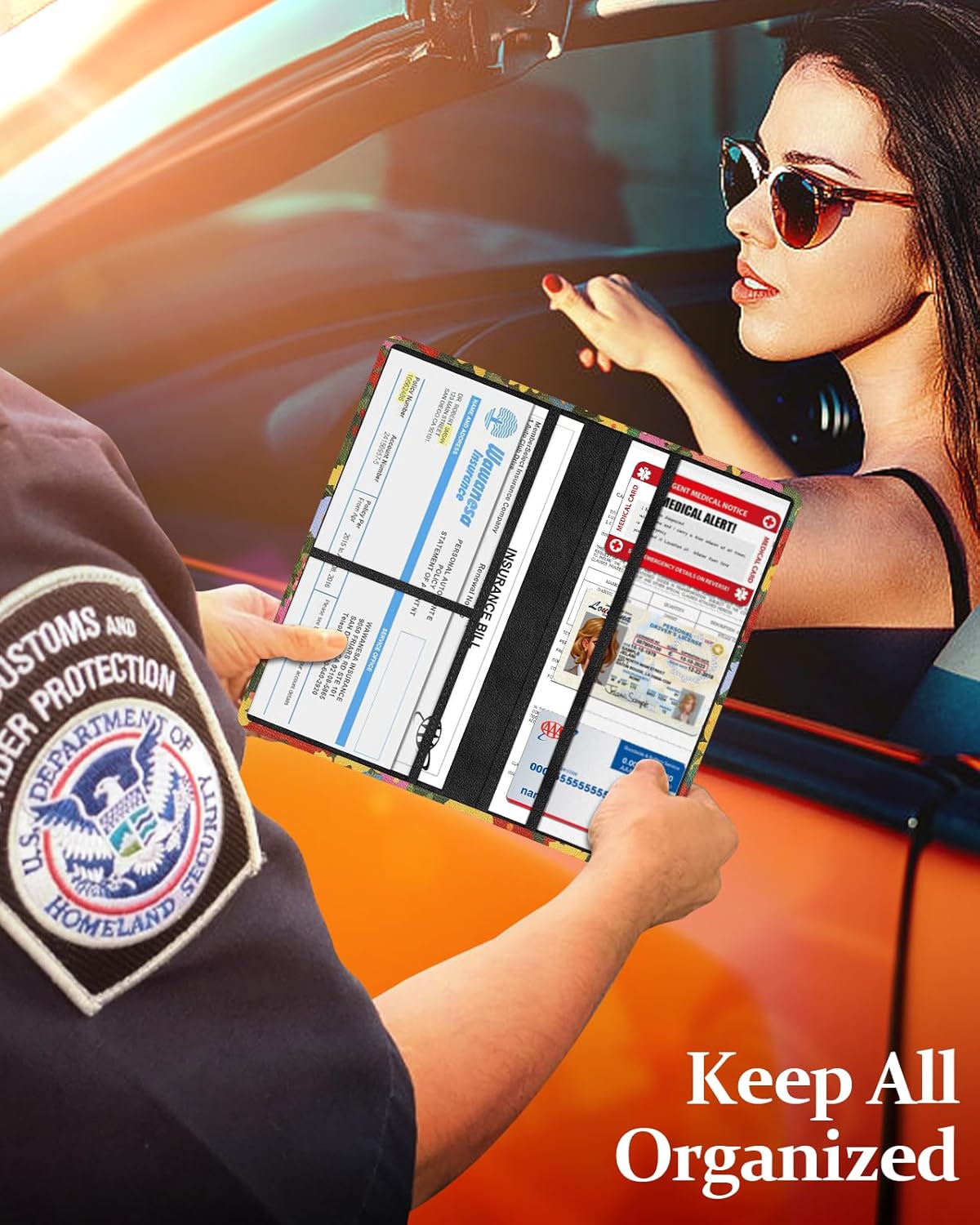 Slohif Car Registration and Insurance Card Holder with Magnetic Shut - Vehicle Glove Box Organizer Women Leather Automobile License Holders Coasters Auto Accessories Case for Document,Strawberry