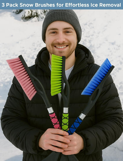 Autovir 27" Snow Brush and Ice Scrapers for Car Windshield (1 Pack), Window Ice and Snow Scraper with Ergonomic Foam Grip, Snow Windshield Scraper with Aluminum Body, Winter Car Accessories (Green)