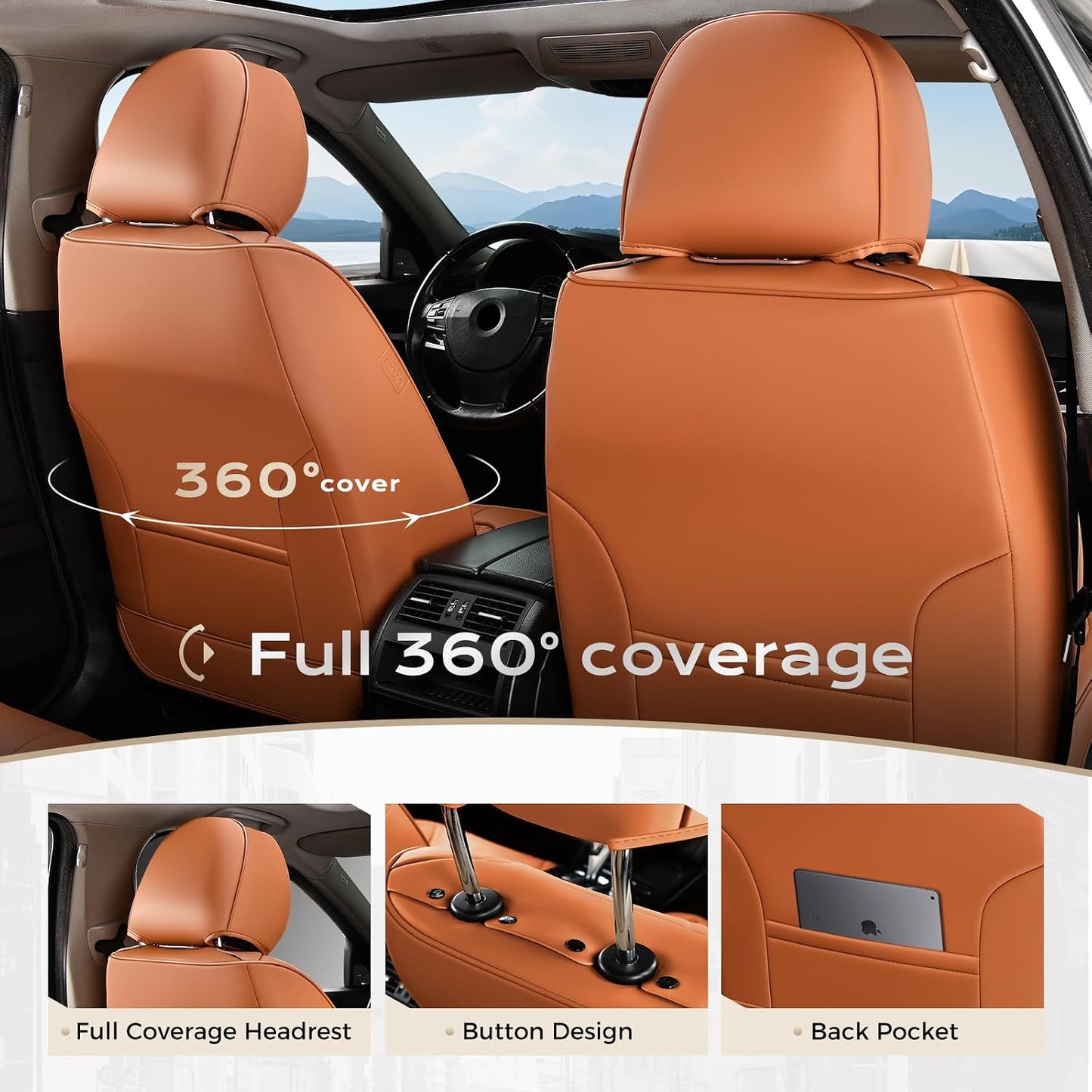 Coverado Seat Covers Full Set, Black Seat Covers for Cars 5 Seats, Car Seat Protector, Waterproof Nappa Leather Car Seat Cushion, Front and Rear Car Seat Cover Fit for Most Sedans SUV Pick-up Truck - Colors B
