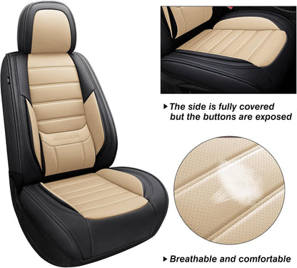 MINGBRON Car Seat Cover Full Set, Leather Car Seat Cover, Waterproof Seat Covers, Car Seat Cushion, Nappa Leather Seat Covers Car Seat Protector Universal Fit Most Cars Black