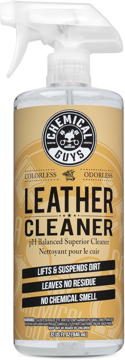 Chemical Guys Colorless and Odorless Leather Cleaner - Safe for Natural, Synthetic, Faux, and Pleather, Car Interior Cleaner, Safe for Furniture, Boots, Apparel, & More - 16 oz