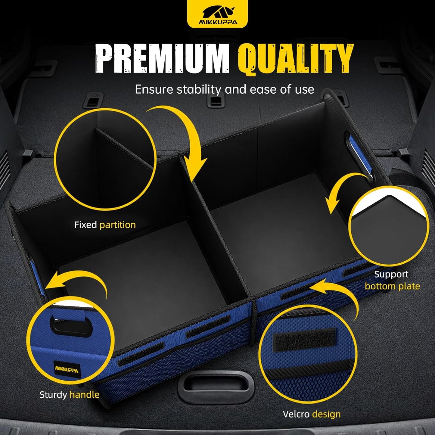 MIKKUPPA Car Trunk Organizer - 70L Collapsible Trunk Organizer for Groceries, Car Storage Organizers for SUV Auto Truck Van with Non Slip Bottom (Black)