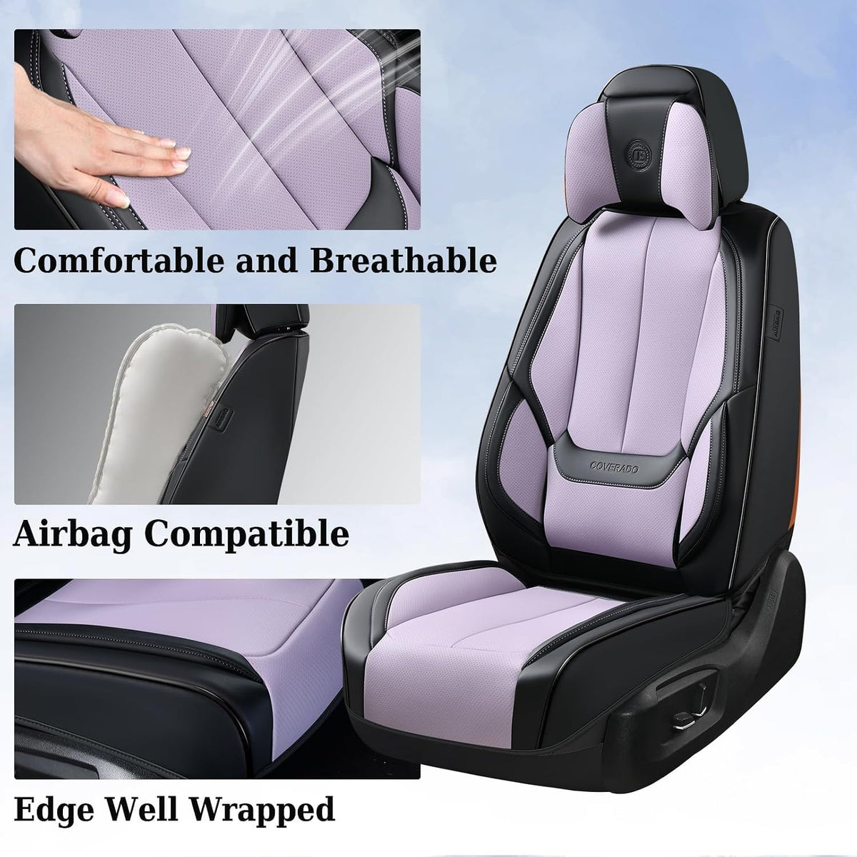 Coverado Seat Covers Full Set, Black Seat Covers for Cars 5 Seats, Car Seat Protector, Waterproof Nappa Leather Car Seat Cushion, Front and Rear Car Seat Cover Fit for Most Sedans SUV Pick-up Truck - Colors B