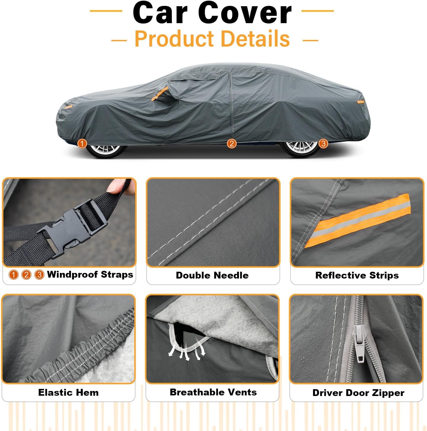GUNHYI 16 Layers Car Cover Waterproof All Weather, Heavy Duty Outdoor Car Cover Universal Fit Sedan Toyota Camry, Tesla Model 3, Honda Accord, Nissan Altima, Kia K5/Stinger, Hyundai Sonata etc.