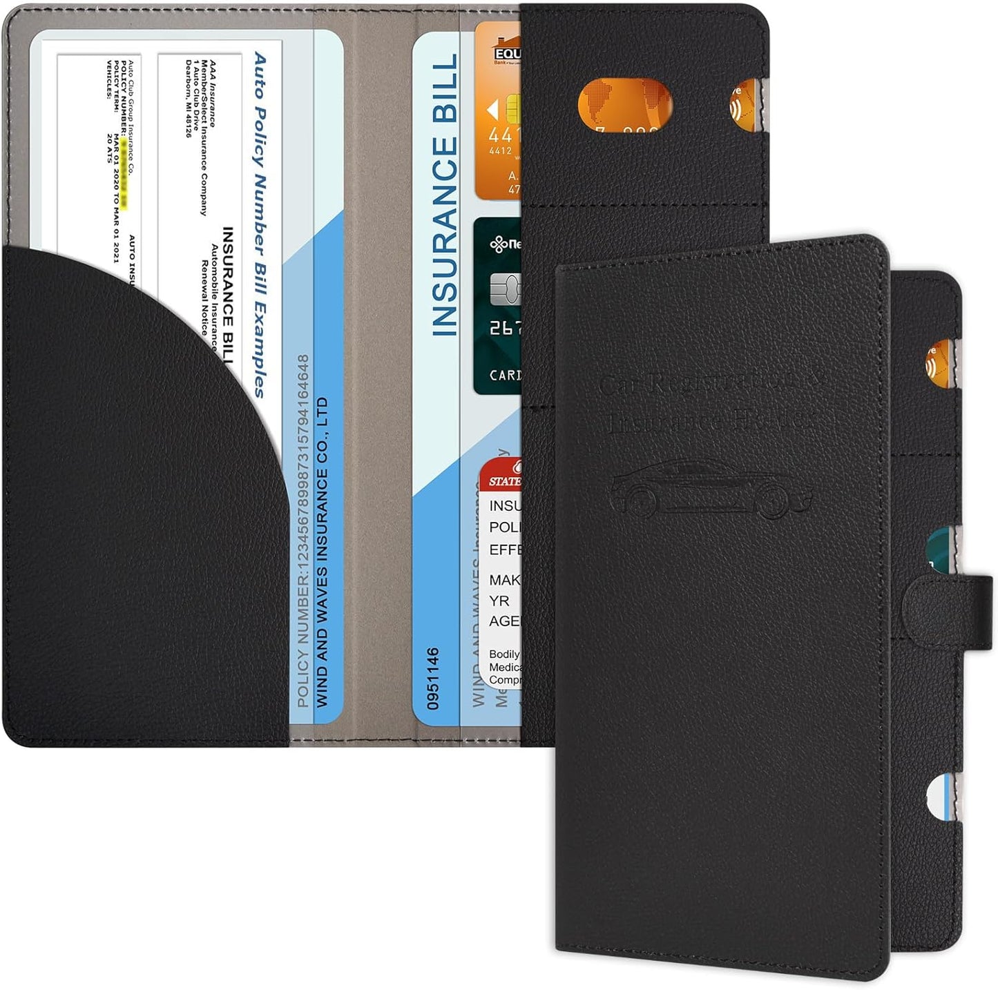 RSAquar Car Registration and Insurance Holder, Vehicle Glove Box Organizer Cool Car Accessories, Auto Truck Document Holder for Cards, Driver License, Black Glitter