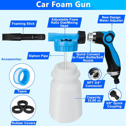 THINKWORK Car Wash Kit, Car Detailing Kit with Foam Gun, Car Wash Brush Mop and Large Folding Bucket Suitable for Car Cleaning, Blue Car Wash Set Gift for Men and Women