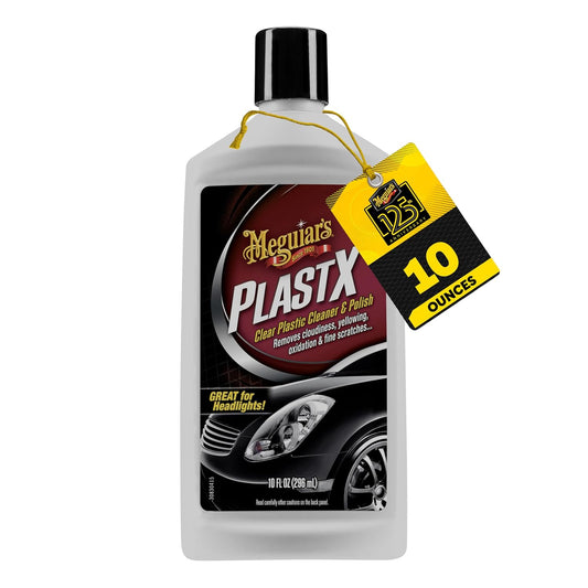 Meguiar's PlastX Clear Plastic Polish, Fast & Easy Clear Plastic Restorer for Headlights, Taillights, Soft Top Windows, and More, Remove Scratches, Cloudiness, Yellowing, and Oxidation, 10 oz.