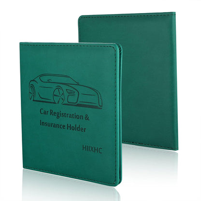 Car Registration and Insurance Card Holder - Leather Vehicle Glove Box Automobile Documents Paperwork Wallet Case Organizer for ID, Driver's License, Key, Cards - Car Accessories for Women&Men