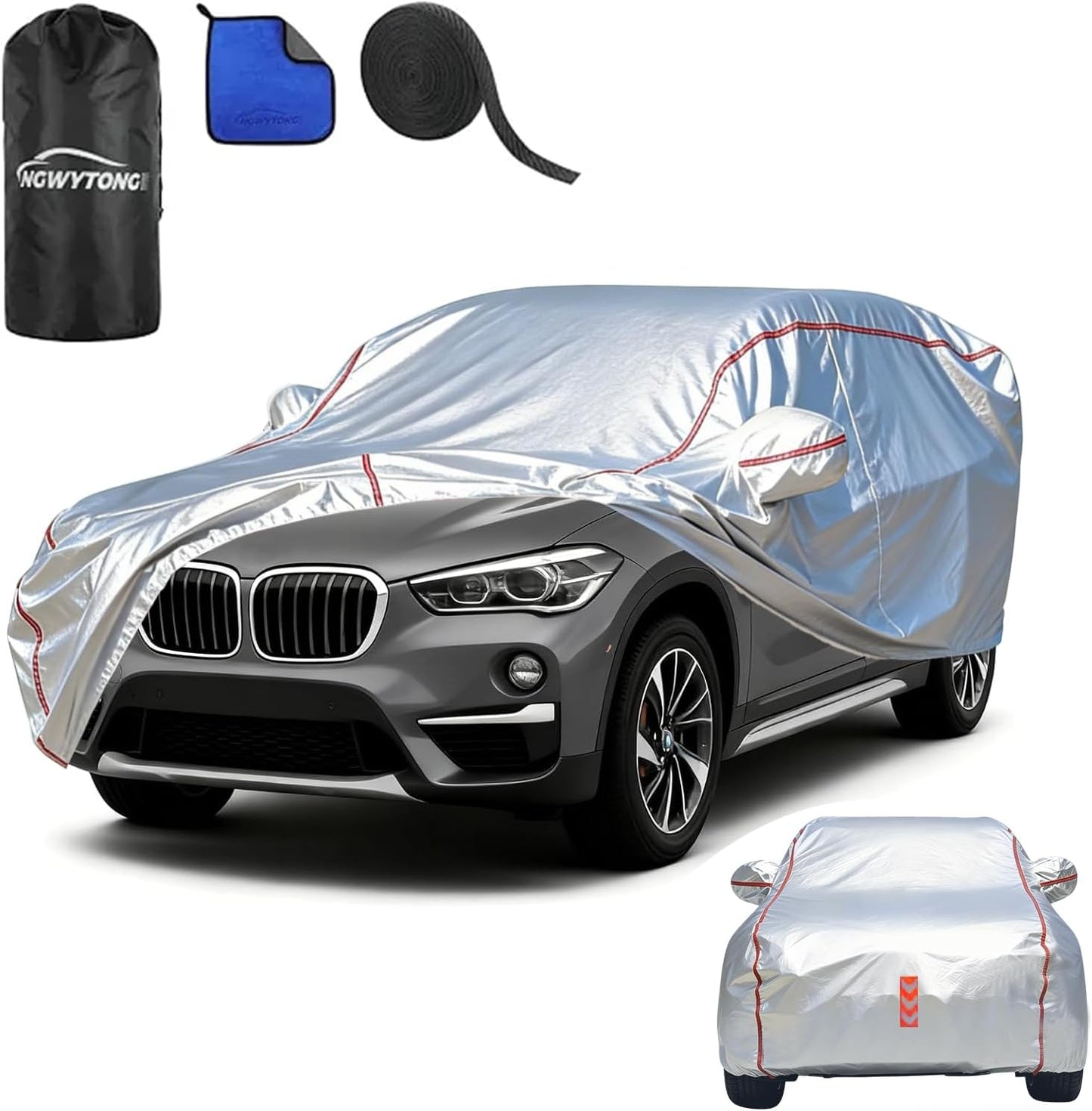 Car Cover for Sedan, Waterproof All Weather Heavy Duty, 360° Underbody Wrap Windproof Design, Quick Install Outdoor Vehicle Cover, Fits 186-193 in