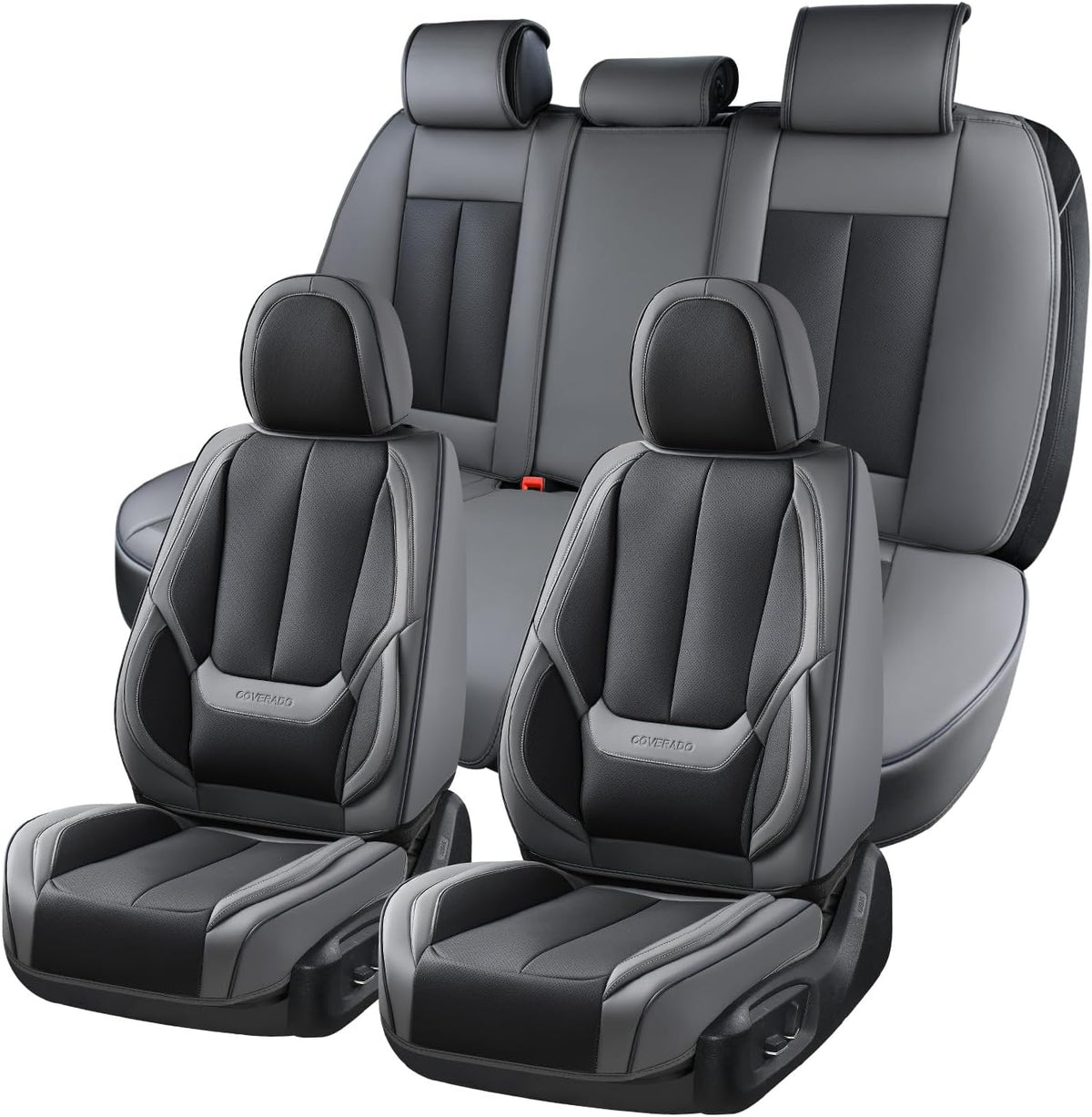 Coverado Seat Covers Full Set, Black Seat Covers for Cars 5 Seats, Car Seat Protector, Waterproof Nappa Leather Car Seat Cushion, Front and Rear Car Seat Cover Fit for Most Sedans SUV Pick-up Truck - Colors A