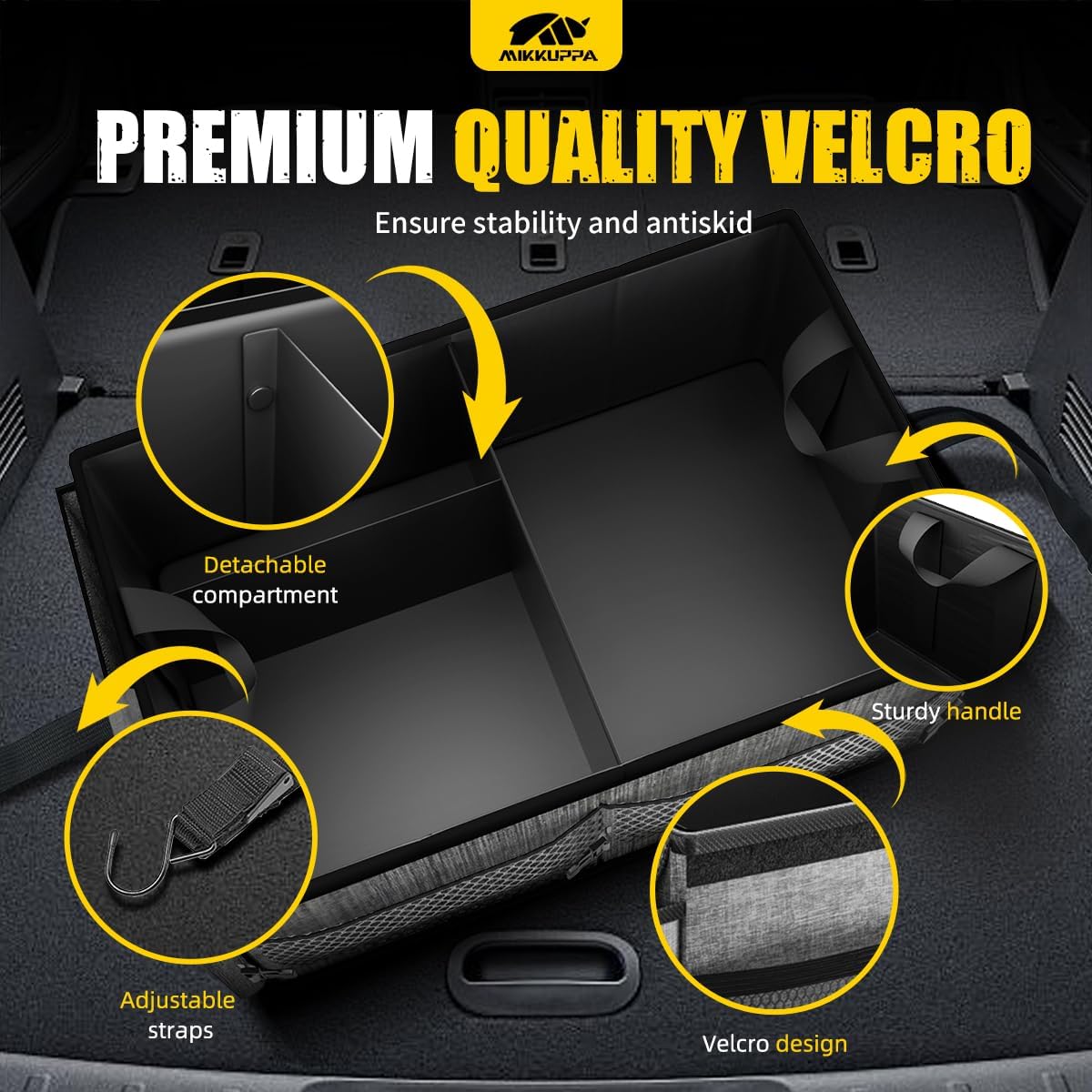 MIKKUPPA Car Trunk Organizer - 65L Collapsible Trunk Organizer with Lid, Sturdy Car Storage for SUV Auto Truck Van with Adjustable Straps and Non Slip Bottom (Black)